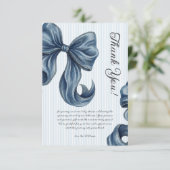 Blue Bow Elegant Striped Baby Shower サンキューカード (スタンド正面)