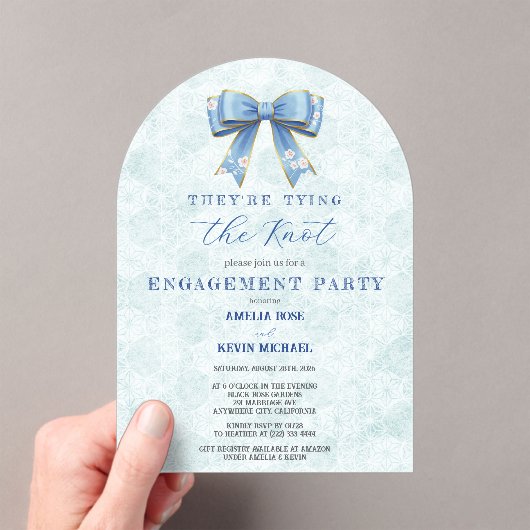 Blue Bow Engagement Invitation – Japanese Style アクリル招待状 (インサイチュ (ポータブル))