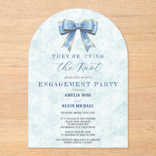 Blue Bow Engagement Invitation – Japanese Style アクリル招待状 (正面)