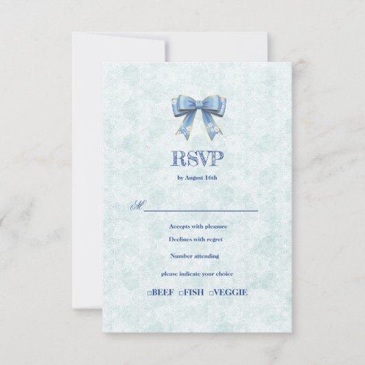 Blue Bow Engagement Invitation – Japanese Style 出欠カード (正面)