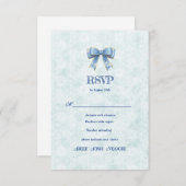 Blue Bow Engagement Invitation – Japanese Style 出欠カード (正面/裏面)