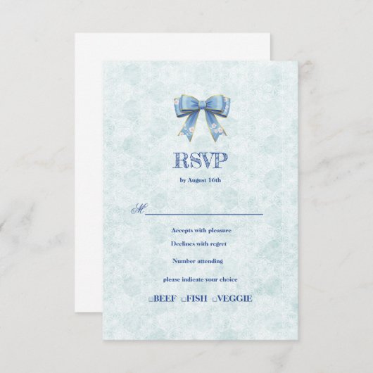 Blue Bow Engagement Invitation – Japanese Style 出欠カード (正面/裏面)