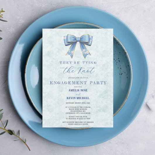 Blue Bow Engagement Invitation – Japanese Style 招待状