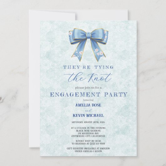 Blue Bow Engagement Invitation – Japanese Style 招待状 (正面)