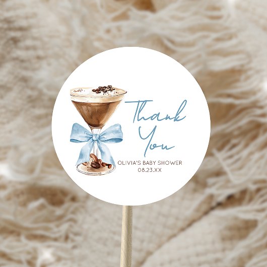 Blue Bow Espresso Martini Baby Shower ラウンドシール