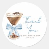 Blue Bow Espresso Martini Baby Shower ラウンドシール (正面)