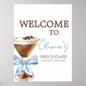 Blue Bow Espresso Martini Baby Shower Welcome Sign ポスター (正面)