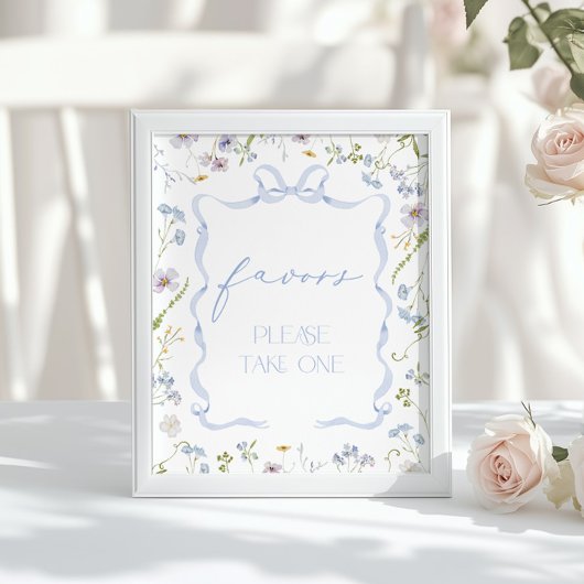 Blue Bow Favors Wildflower Baby shower ポスター
