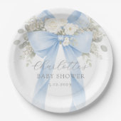 Blue Bow Floral Baby Boy Shower ペーパープレート (正面)