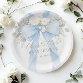 Blue Bow Floral Baby Boy Shower ペーパープレート