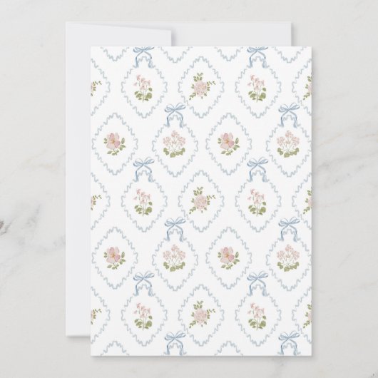 Blue Bow Floral Baby Shower  招待状 (裏面)
