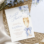 Blue Bow Floral Champagne Bridal Shower Invitation 招待状
