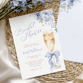 Blue Bow Floral Champagne Bridal Shower Invitation 招待状