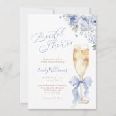 Blue Bow Floral Champagne Bridal Shower Invitation 招待状 (正面)
