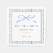 Blue Bow Floral Graduation スタンダードカクテルナプキン (正面)