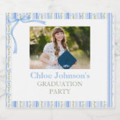 Blue Bow Floral Graduation スパークリングワインラベル (シングルラベル)