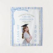 Blue Bow Floral Graduation タペストリー (正面)
