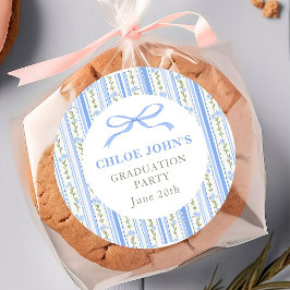 Blue Bow Floral Graduation ラウンドシール