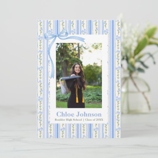 Blue Bow Floral Graduation 招待状 (スタンド正面)