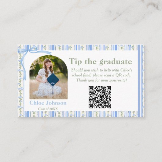 Blue Bow Floral Graduation Enclosure Card エンクロージャーカード (正面)