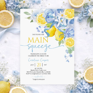 Blue Bow Floral Lemon Bridal Shower Invitation 招待状