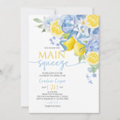 Blue Bow Floral Lemon Bridal Shower Invitation 招待状 (正面)