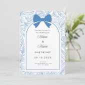 Blue bow floral wedding invitation  招待状 (スタンド正面)