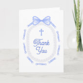 Blue Bow Frame Holy Cross Religious Thank You カード (正面)