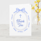 Blue Bow Frame Holy Cross Religious Thank You カード (黄色い花)