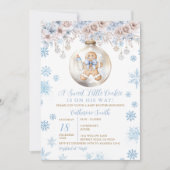 Blue Bow Gingerbread Christmas Cookies Baby Shower 招待状 (正面)