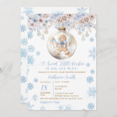 Blue Bow Gingerbread Christmas Cookies Baby Shower 招待状 (正面/裏面)