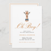 Blue Bow Giraffe Safari Theme Boy Baby Shower 招待状 (正面/裏面)