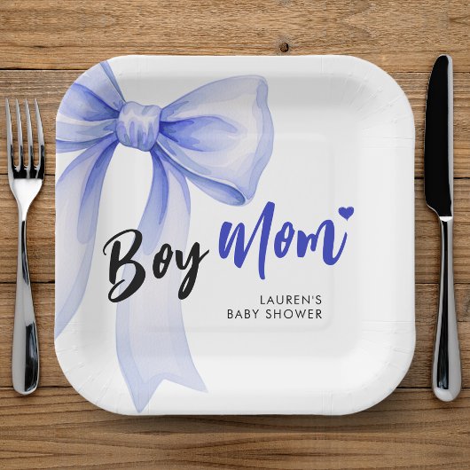 Blue Bow Girl Boy Ribbon Cute Baby Shower ペーパープレート