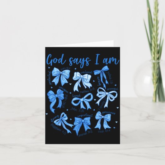 Blue Bow God Say I Am Christian Girl Women Bible V カード (正面)