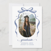 Blue Bow Graduation Open House Party Invitation 招待状 (正面)