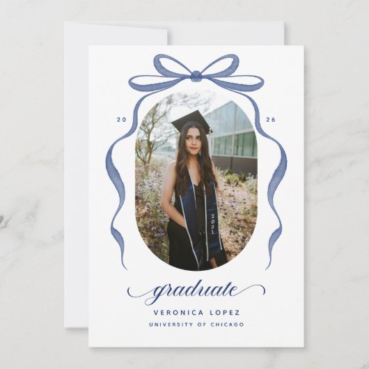 Blue Bow Graduation Open House Party Invitation 招待状 (正面)