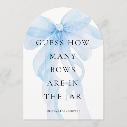 Blue Bow Guess How Many Game Baby Shower card 招待状 (正面)