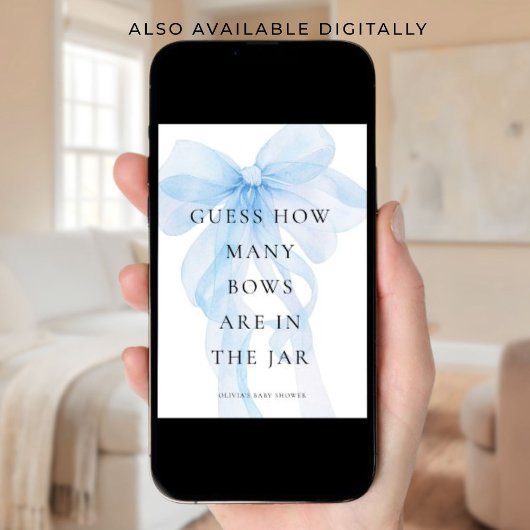 Blue Bow Guess How Many Game Baby Shower card 招待状