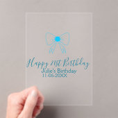 Blue bow happy 21st birthday name date girlstylish アクリル招待状 (インサイチュ (ポータブル))
