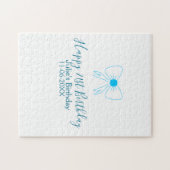 Blue bow happy 21st birthday name date girlstylish ジグソーパズル (横)