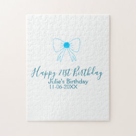 Blue bow happy 21st birthday name date girlstylish ジグソーパズル