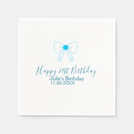 Blue bow happy 21st birthday name date girlstylish スタンダードカクテルナプキン (正面)