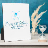 Blue bow happy 21st birthday name date girlstylish フォトプラーク (側面)