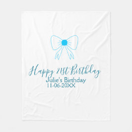 Blue bow happy 21st birthday name date girlstylish フリースブランケット