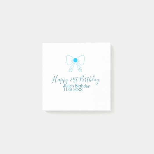 Blue bow happy 21st birthday name date girlstylish ポストイット (正面)