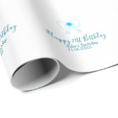 Blue bow happy 21st birthday name date girlstylish ラッピングペーパー (ロールコーナー)