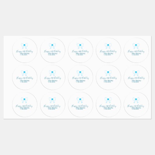 Blue bow happy 21st birthday name date girlstylish ラベル (シート)