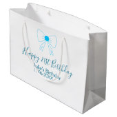 Blue bow happy 21st birthday name date girlstylish ラージペーパーバッグ (裏面アングル)