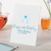 Blue bow happy 21st birthday name date girlstylish 台座サイン (インサイチュ)