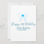 Blue bow happy 21st birthday name date girlstylish 招待状 (裏面)